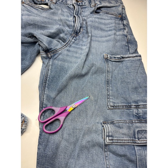 American Eagle Jeans 10 Blue Curvy Super High Rise Baggy Wide Leg Cargo - Picture 11 of 14